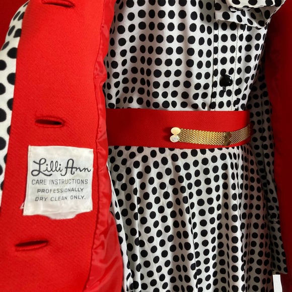 Vintage 70s Lilli Ann 3-Piece Suit Jacket Blazer Skirt Mod‎ Polka Dot // Size XS - Picture 2 of 10